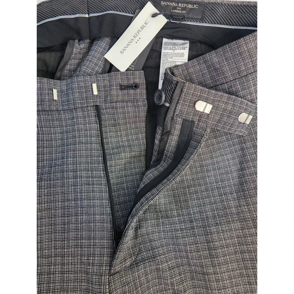 Banana Republic Men’s Pants Gray Plaid Wool Blend Lined Tailored Slim Fit 35x30
